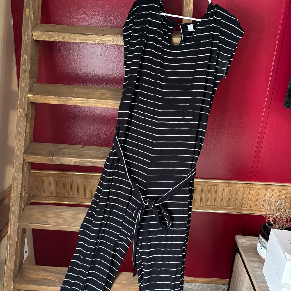 Black and White Striped Jumpsuit